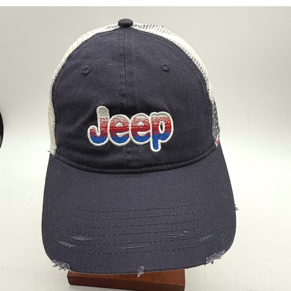 Jeep Hat Trucker Distressed Baseball Cap American Flag- makeup mark on‎ brim